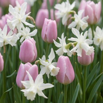   Tulipán és nárcisz válogatás – rózsaszín és fehér árnyalatokban (7 tulipán 8 nárcisz)